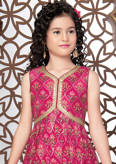 Rani Pink Georgette Kids Shararas Ghararas