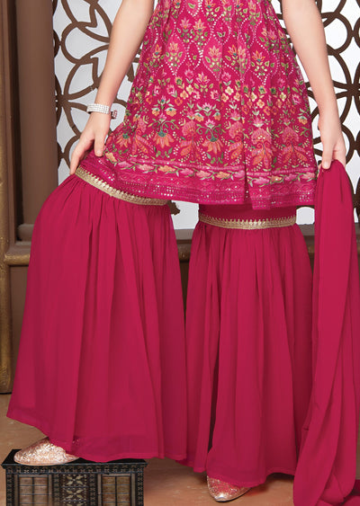 Rani Pink Georgette Kids Shararas Ghararas