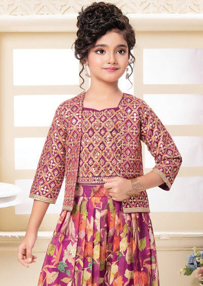 Magenta Pink Muslin Kids Shararas Ghararas