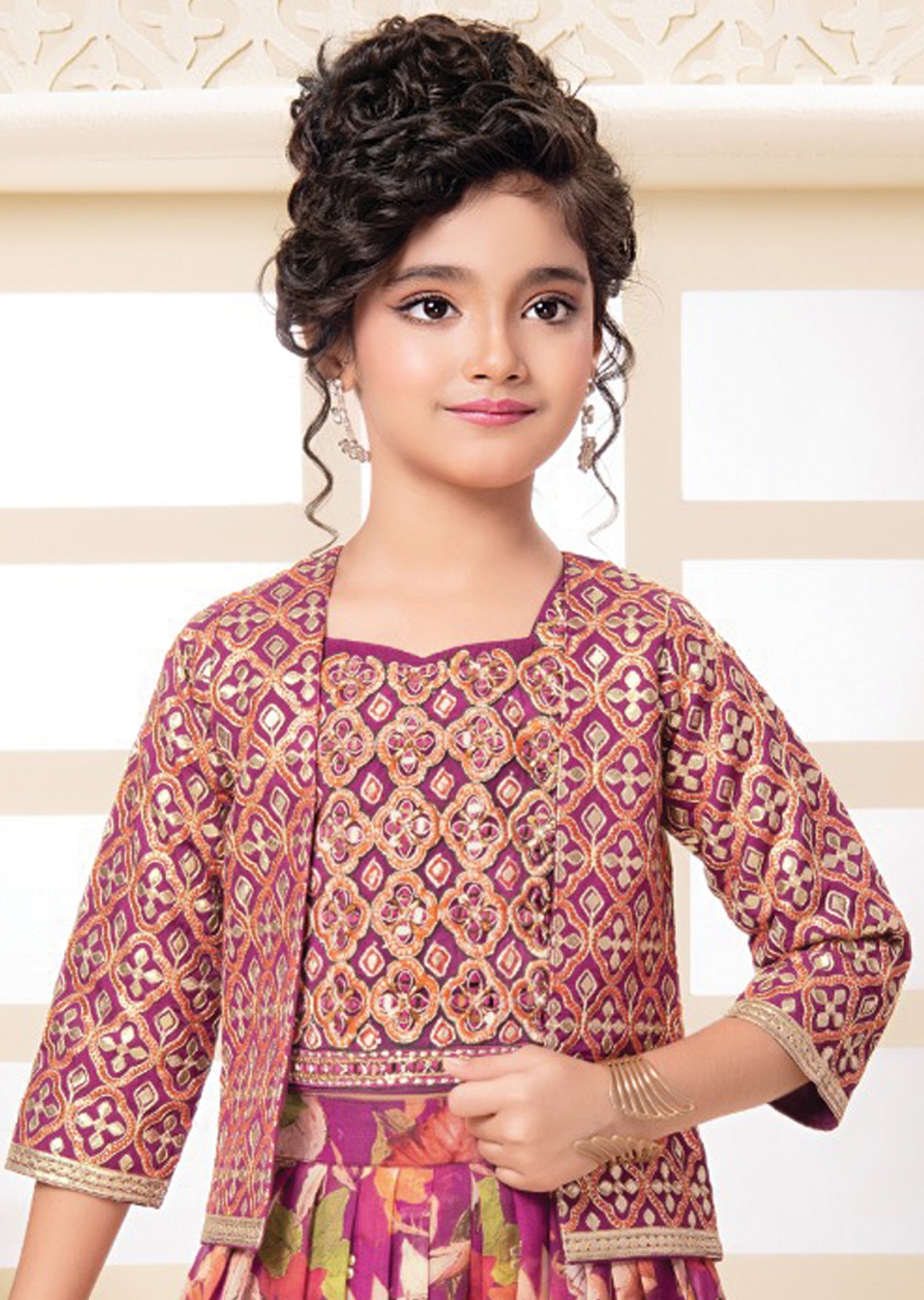 Magenta Pink Muslin Kids Shararas Ghararas