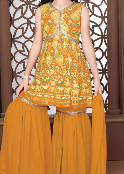 Mustard Georgette Kids Shararas Ghararas