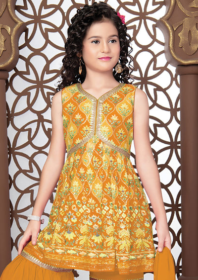 Mustard Georgette Kids Shararas Ghararas