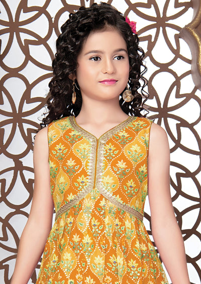 Mustard Georgette Kids Shararas Ghararas