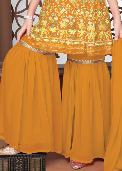 Mustard Georgette Kids Shararas Ghararas