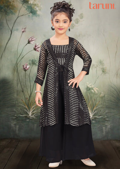 Black Georgette Kids Shararas Ghararas