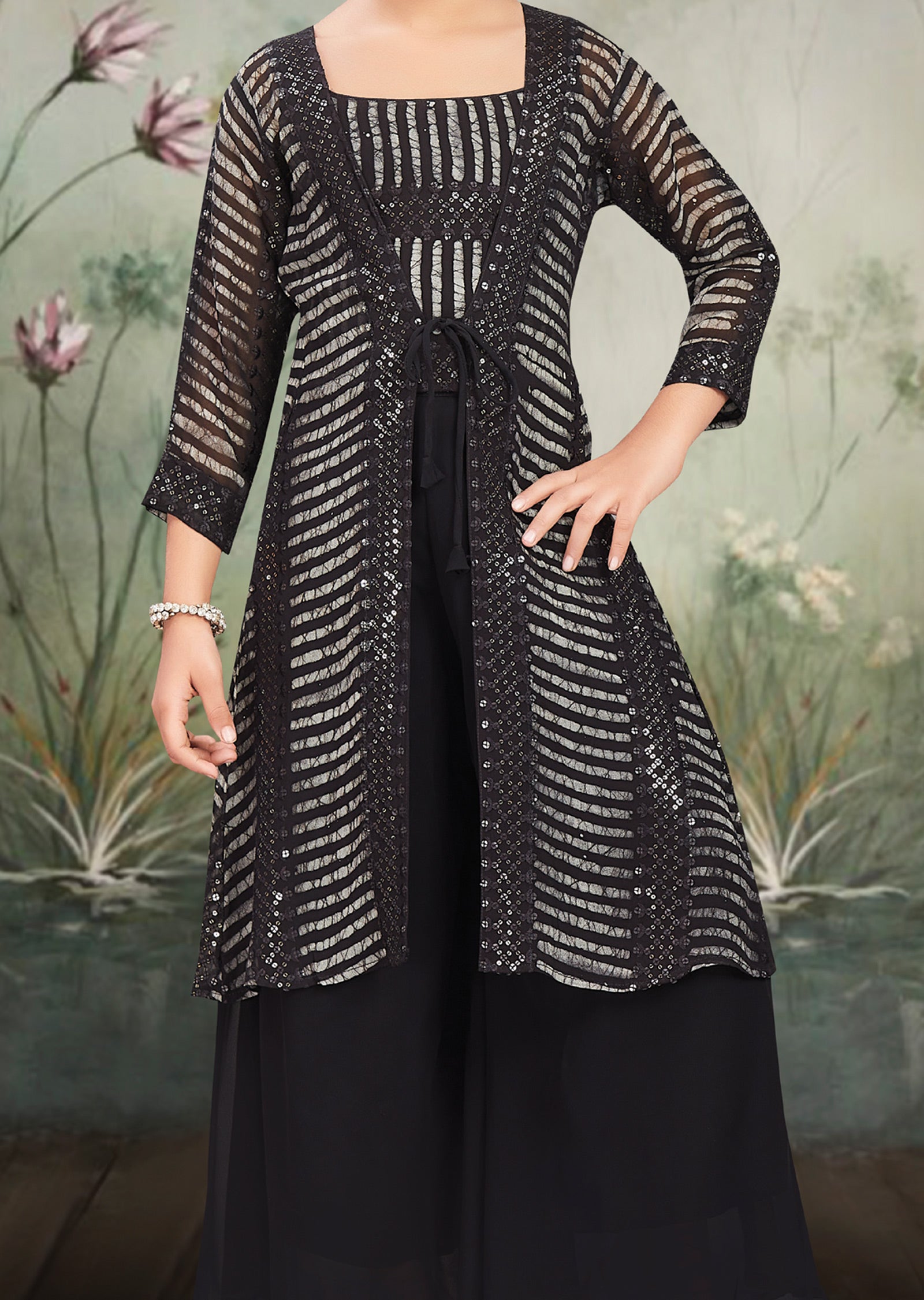 Black Georgette Kids Shararas Ghararas