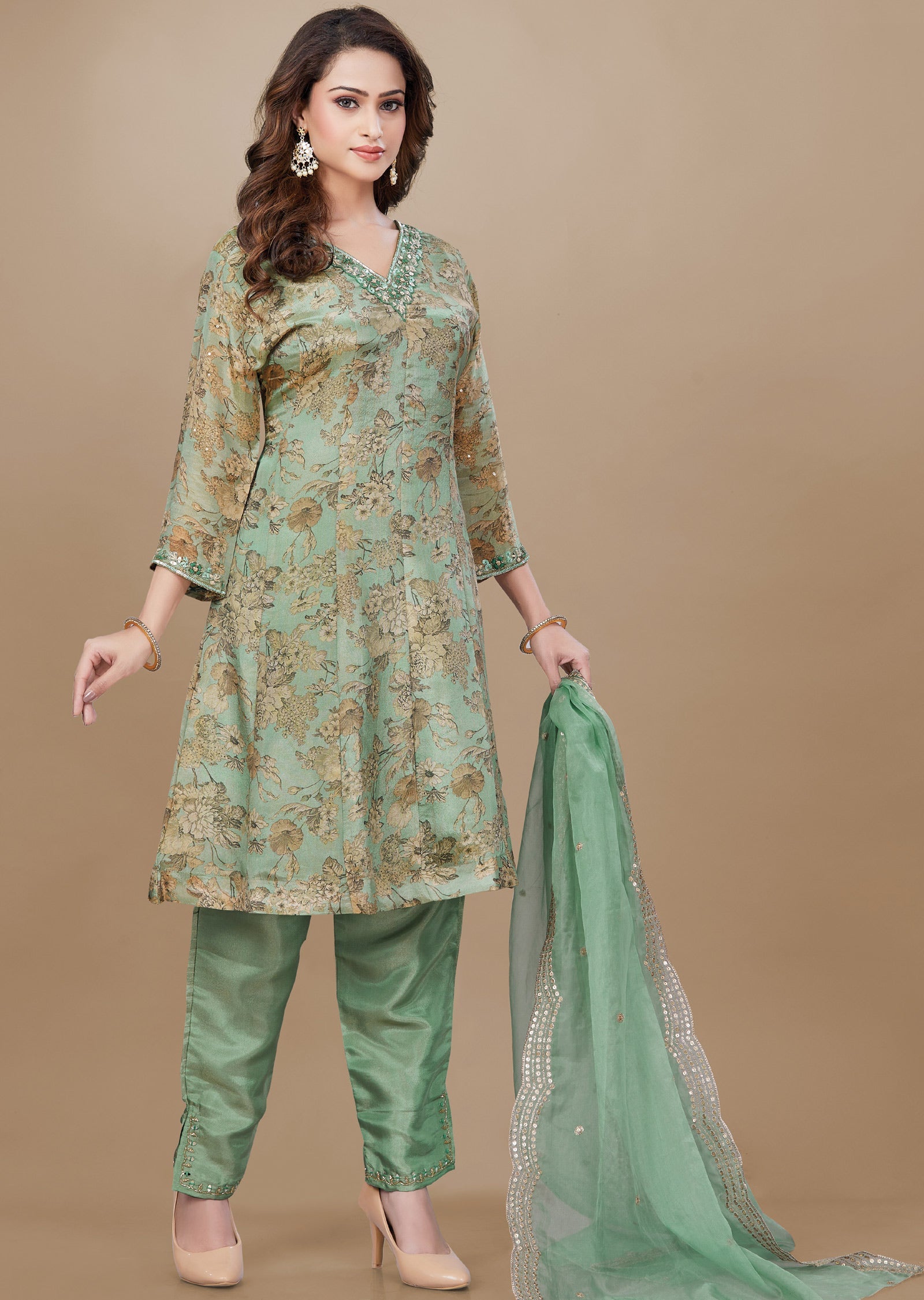 Light Green Tissue Silk Anarkali