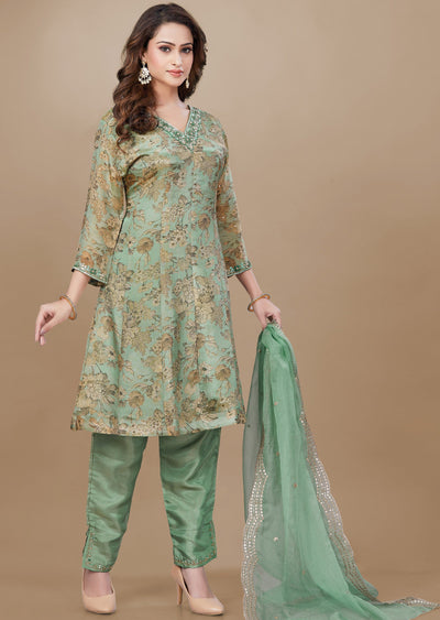 Light Green Tissue Silk Anarkali