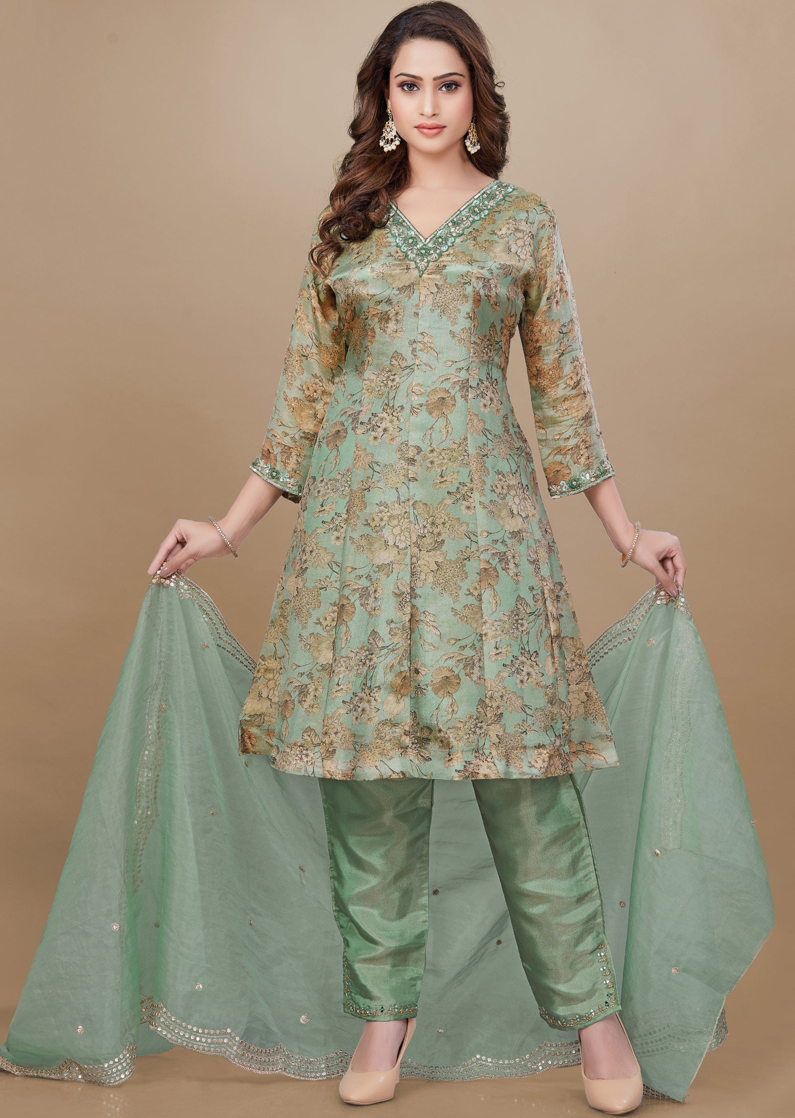 Light Green Tissue Silk Anarkali