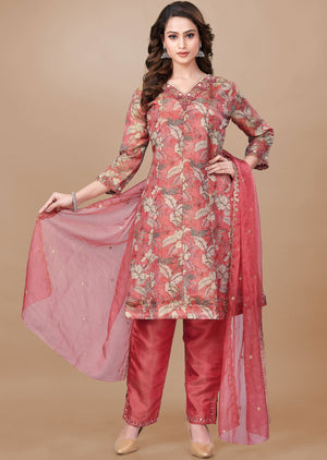 Dark Pink Tissue Silk Anarkali