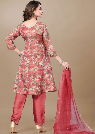 Dark Pink Tissue Silk Anarkali