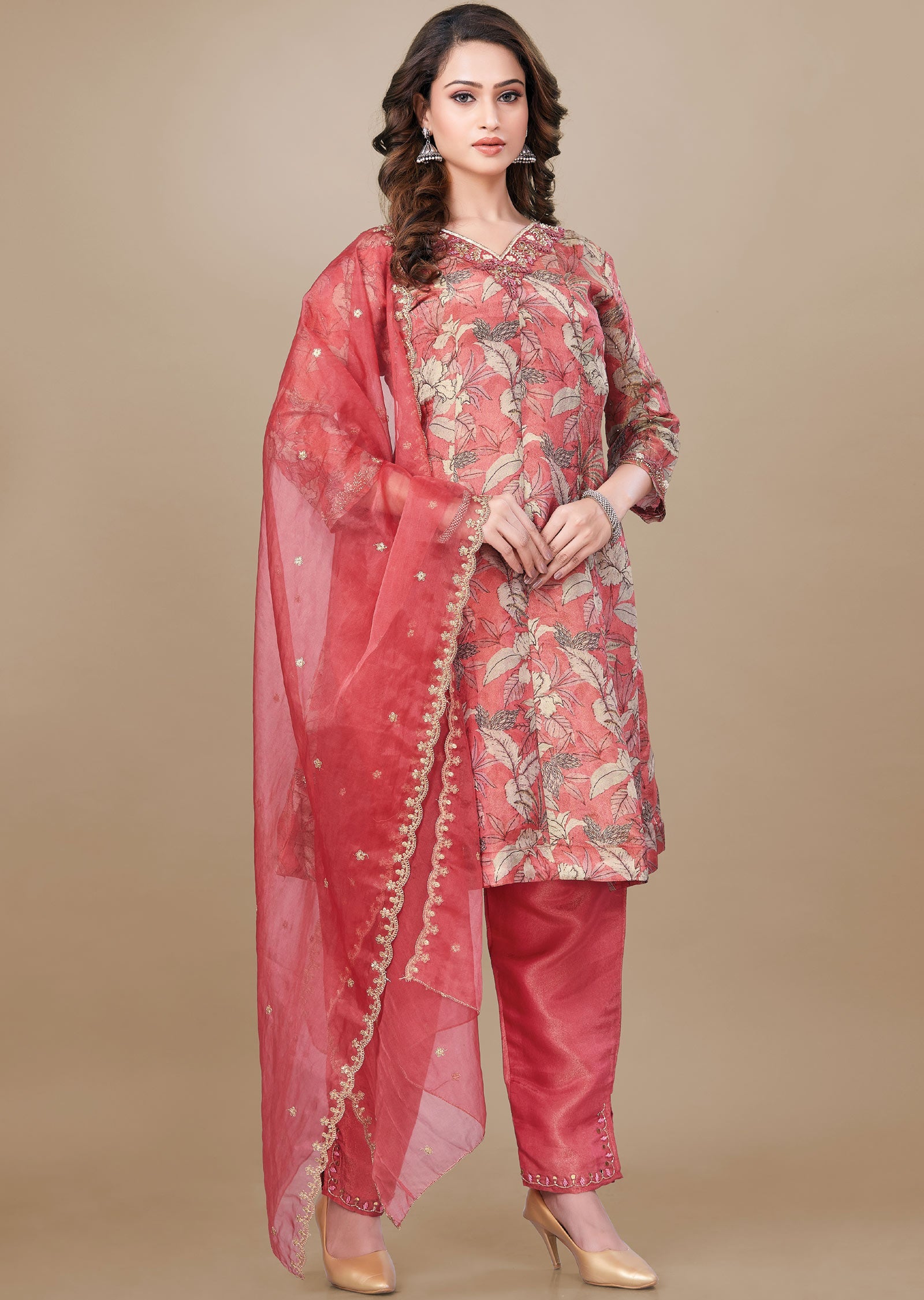 Dark Pink Tissue Silk Anarkali