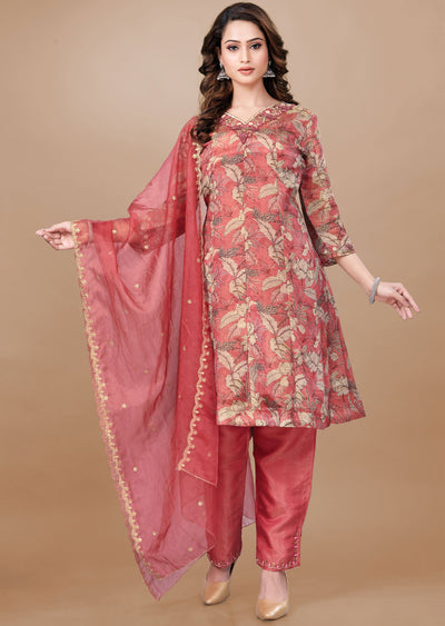 Dark Pink Tissue Silk Anarkali