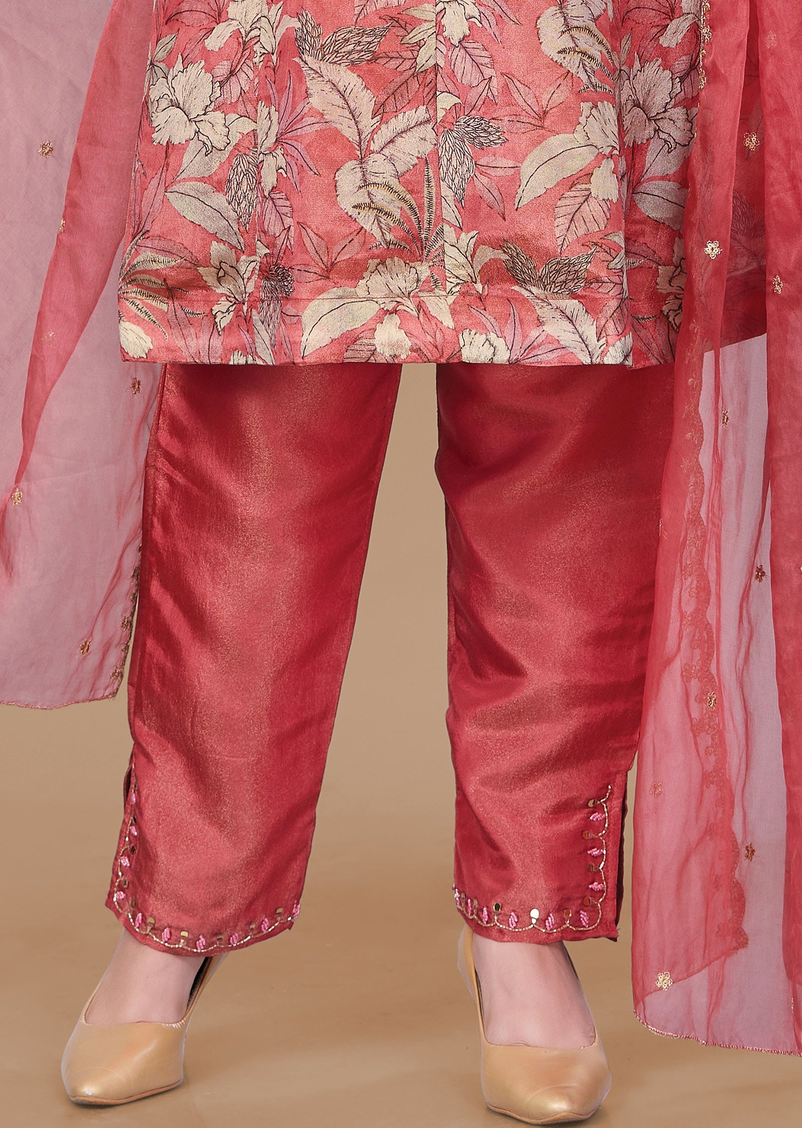 Dark Pink Tissue Silk Anarkali