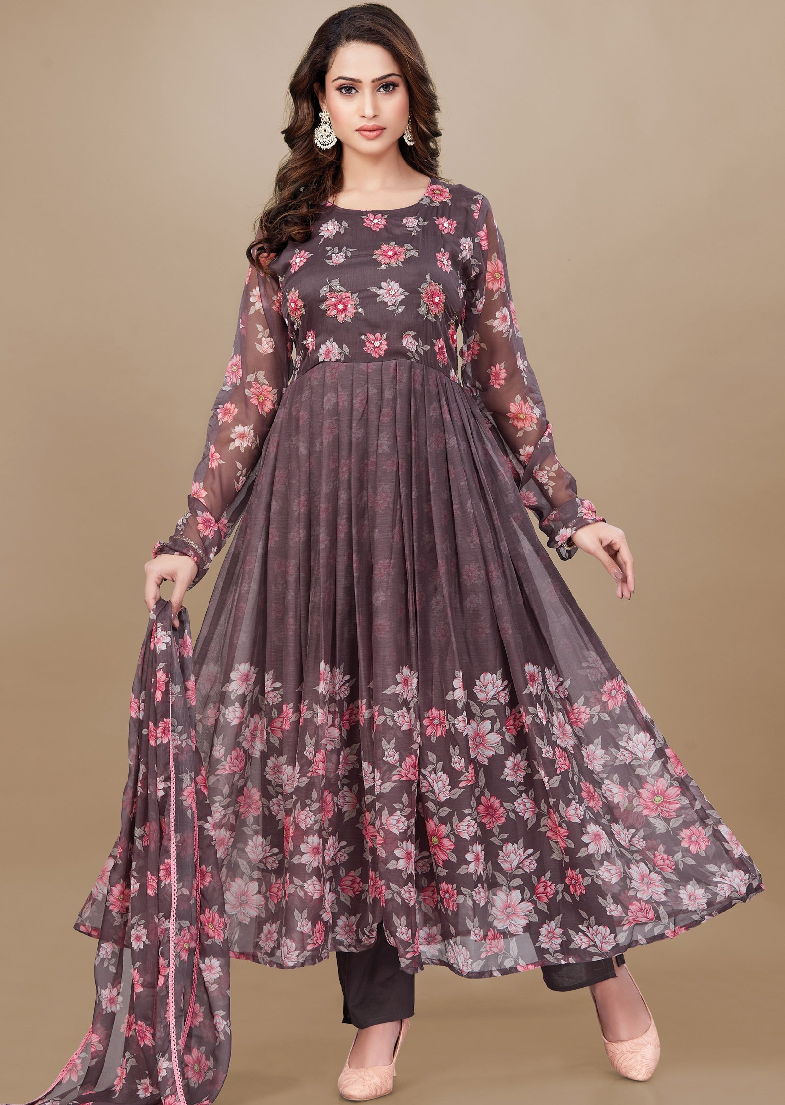 Brown Chiffon Anarkali