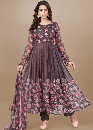 Brown Chiffon Anarkali