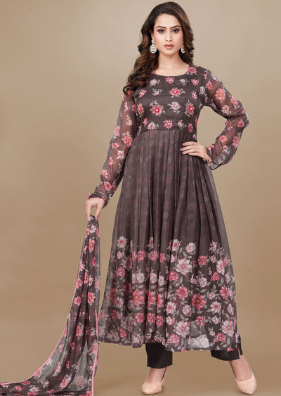 Brown Chiffon Anarkali