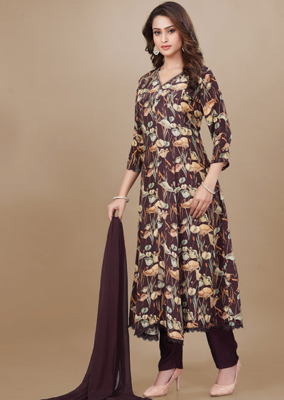 Wine Crepe Anarkali