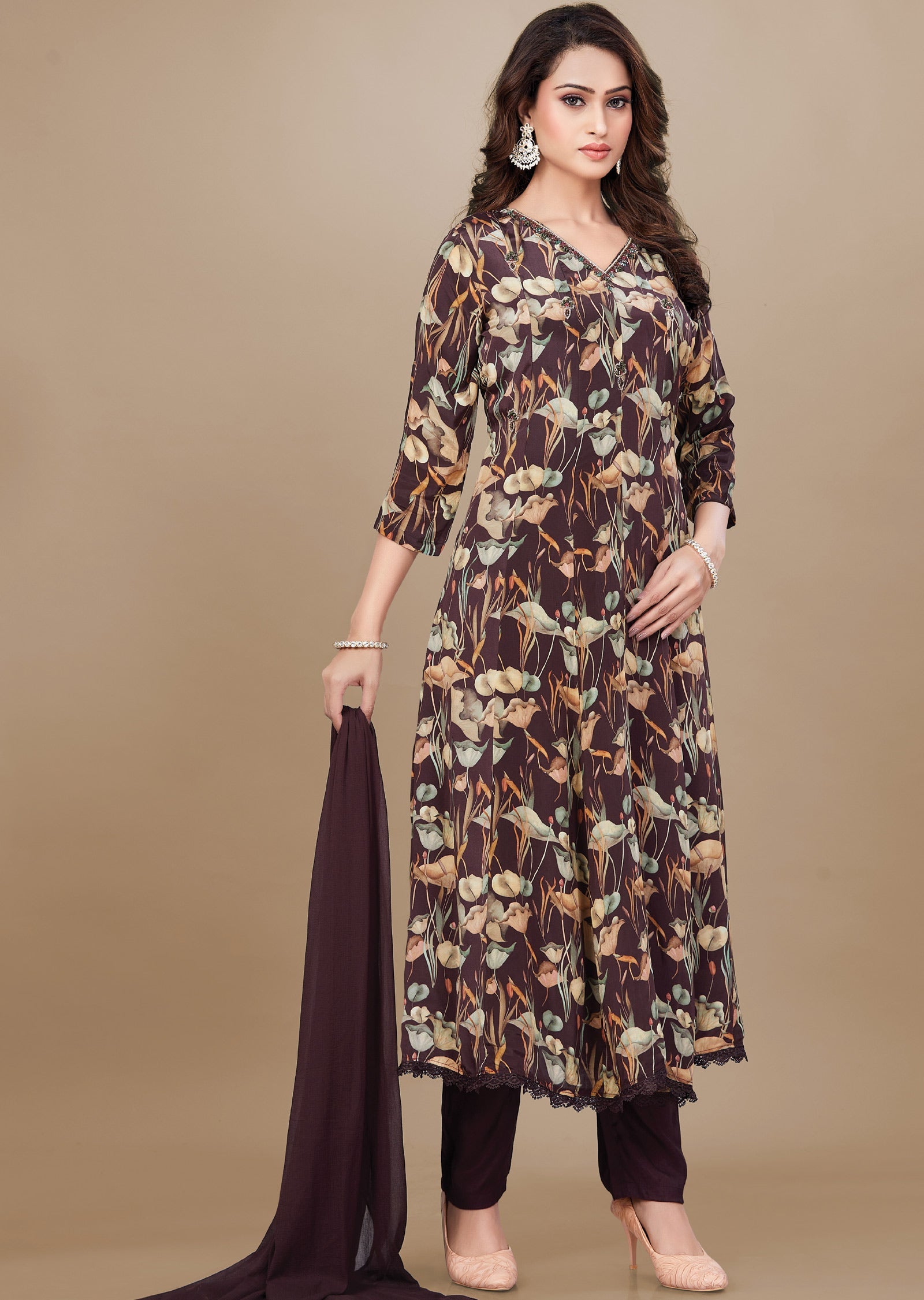 Wine Crepe Anarkali