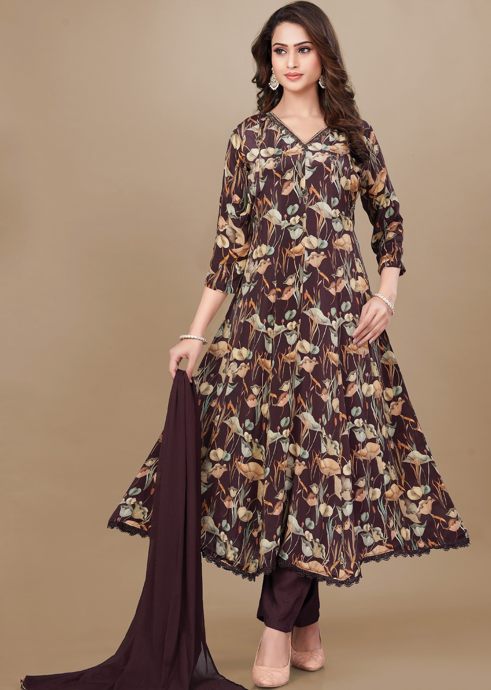 Wine Crepe Anarkali