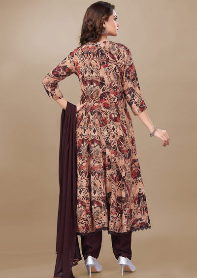 Peach & Brown Crepe Anarkali