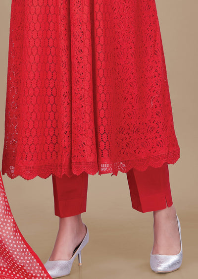 Red Crosia Net Anarkali