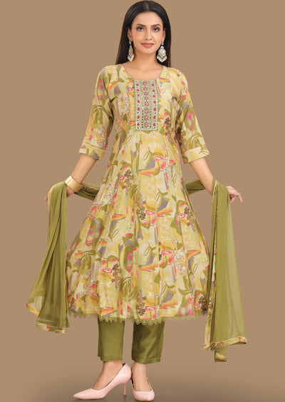 Mehendi Green Dola Silk Anarkali