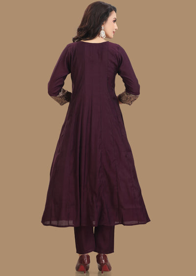 Wine Russian Silk Anarkali