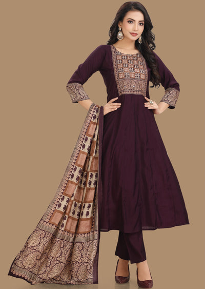 Wine Russian Silk Anarkali