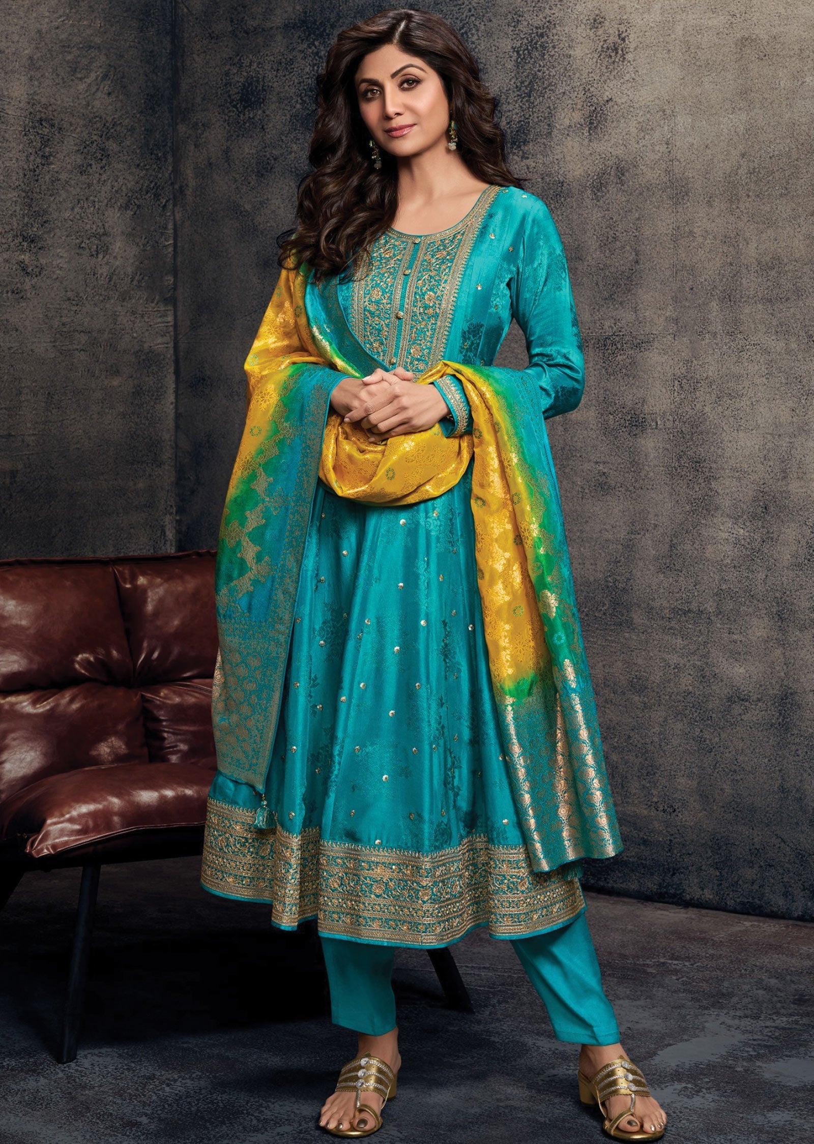 Feroza Blue Soft Silk Anarkali Suit