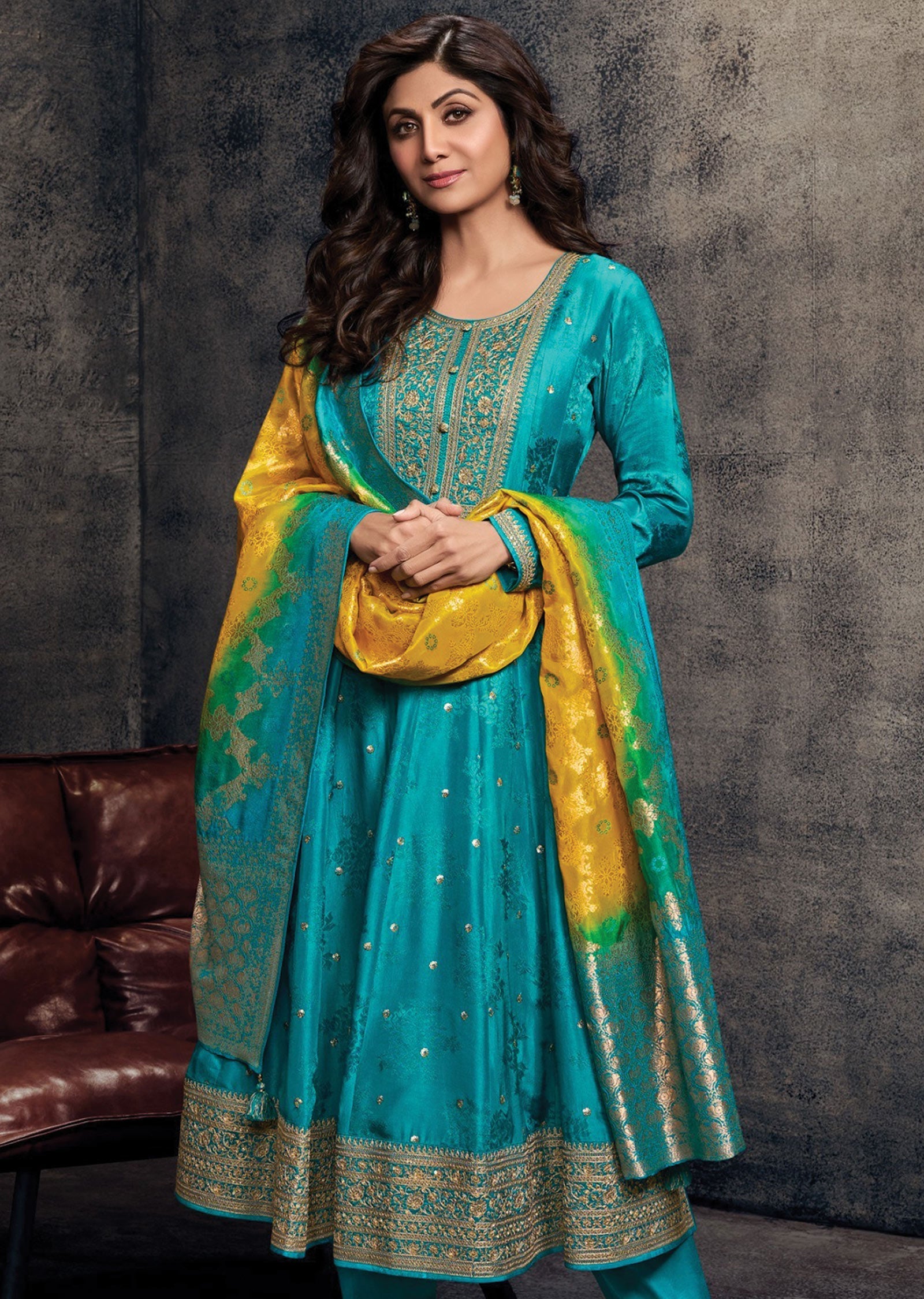 Feroza Blue Soft Silk Anarkali Suit