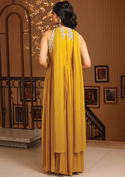 Dark Mustard Silk & Georgette Anarkali Suit