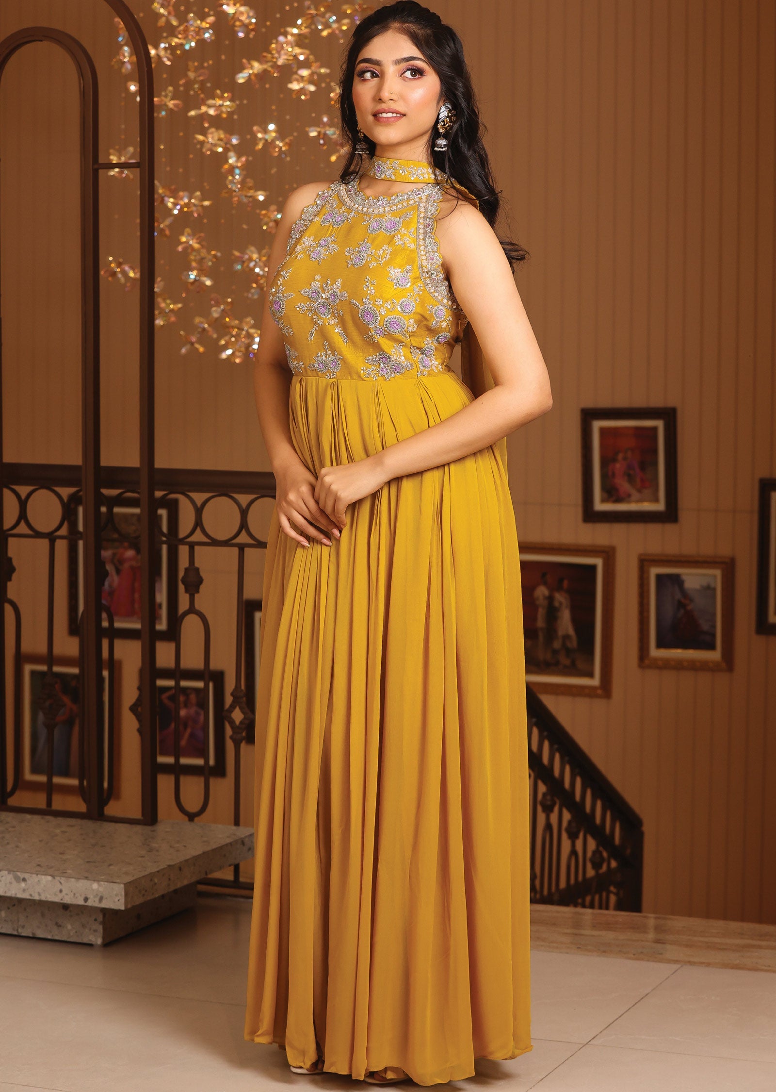 Dark Mustard Silk & Georgette Anarkali Suit