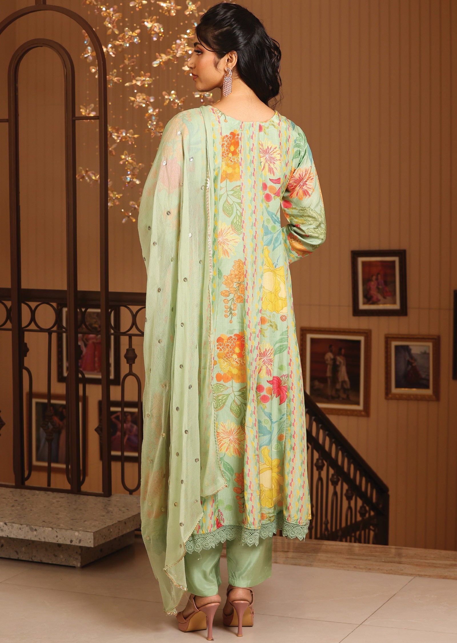 Light Green Shimmer Modal Anarkali Suit