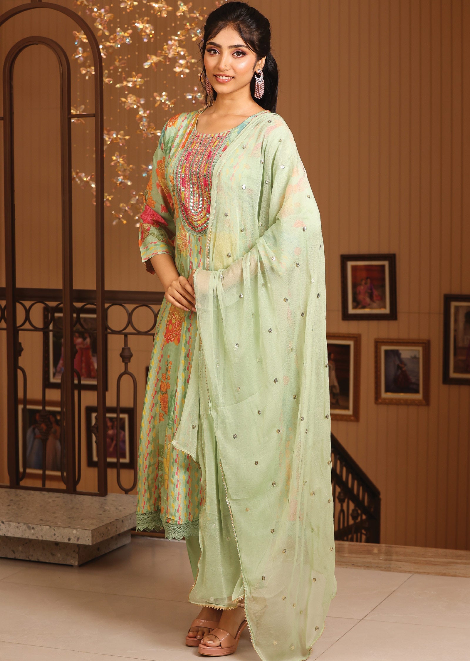 Light Green Shimmer Modal Anarkali Suit