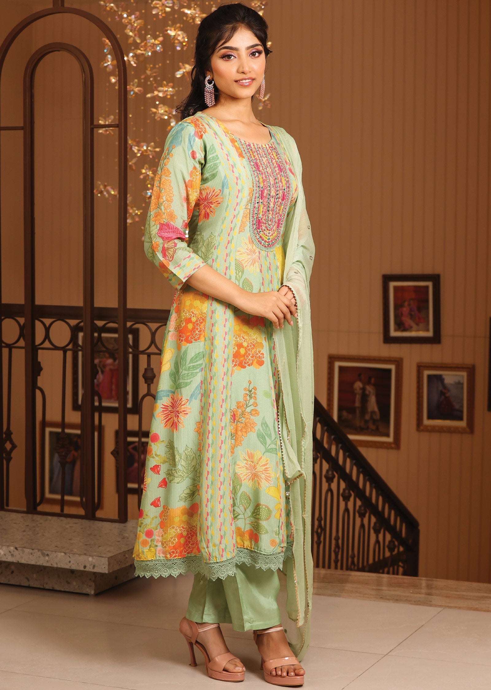 Light Green Shimmer Modal Anarkali Suit