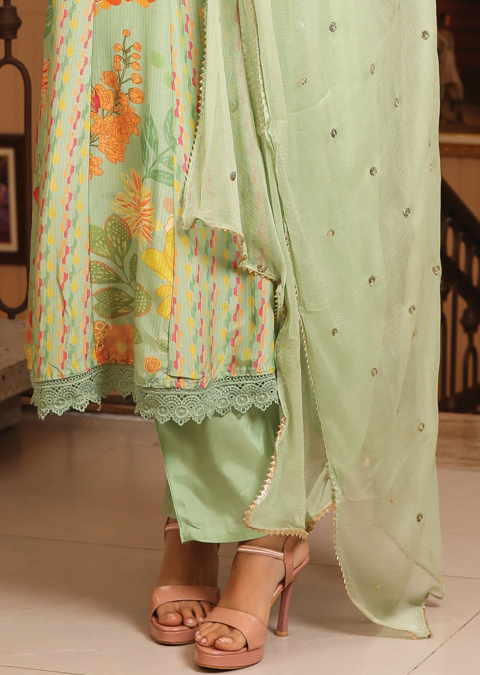 Light Green Shimmer Modal Anarkali Suit