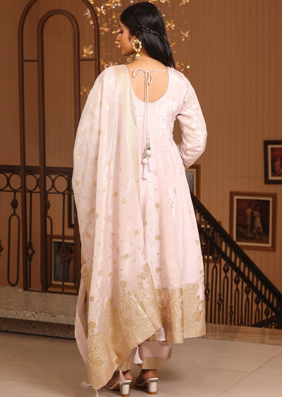 Baby Pink Banaras Silk Anarkali Suit