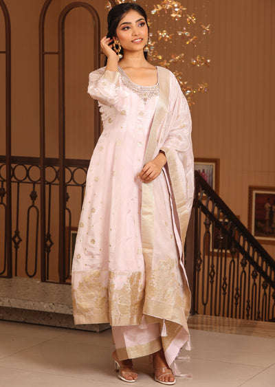 Baby Pink Banaras Silk Anarkali Suit