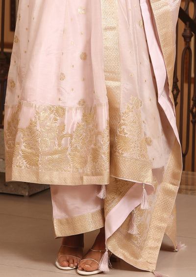 Baby Pink Banaras Silk Anarkali Suit