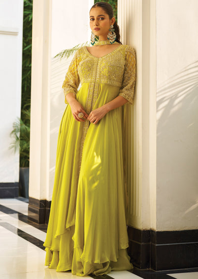 Lime Green Chinnon Anarkali Suit