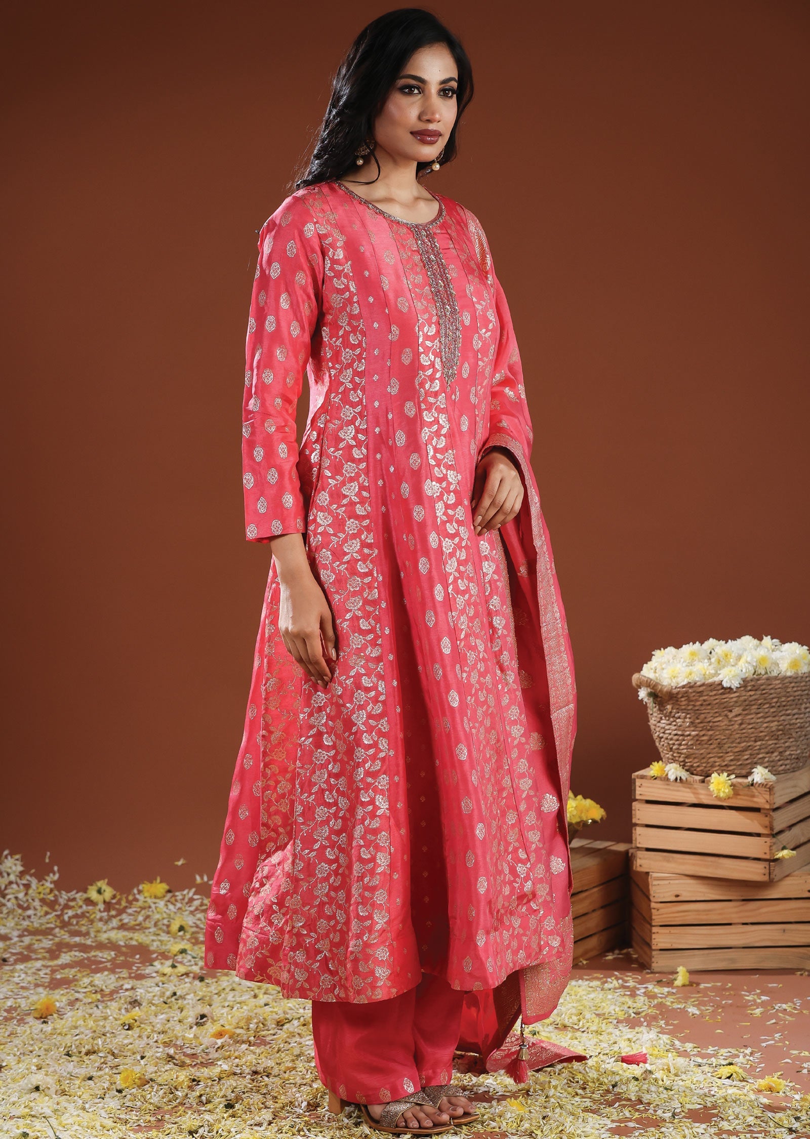 Pink Banarasi Anarkali Suit