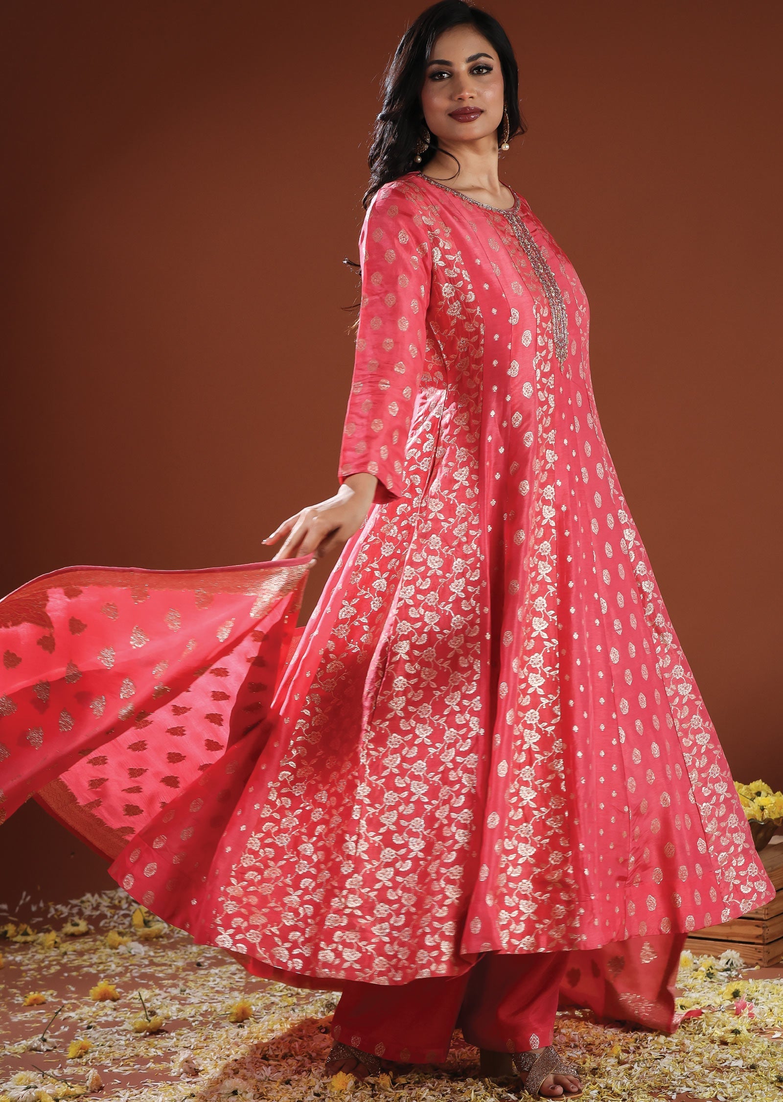 Pink Banarasi Anarkali Suit