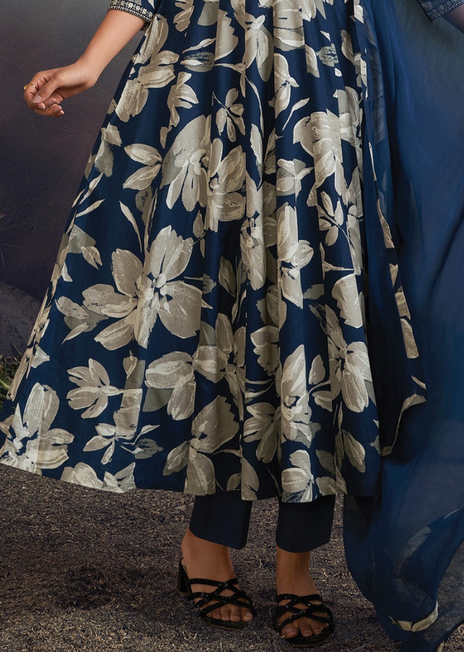 Navy Blue Soft Silk Anarkali Suit