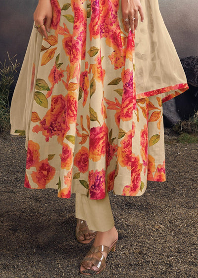 Cream Soft Silk Anarkali Suit