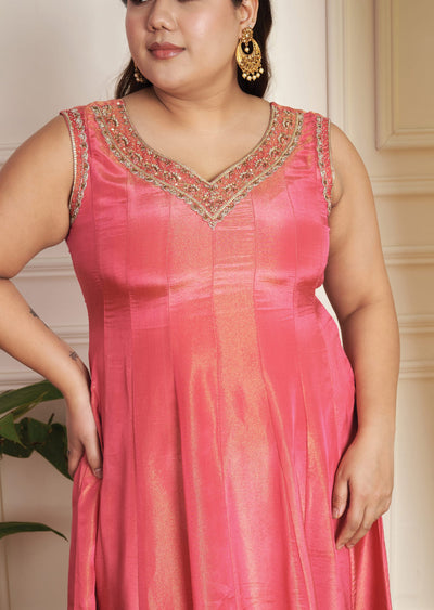 Dark Pink Tissue Silk Anarkali Suit