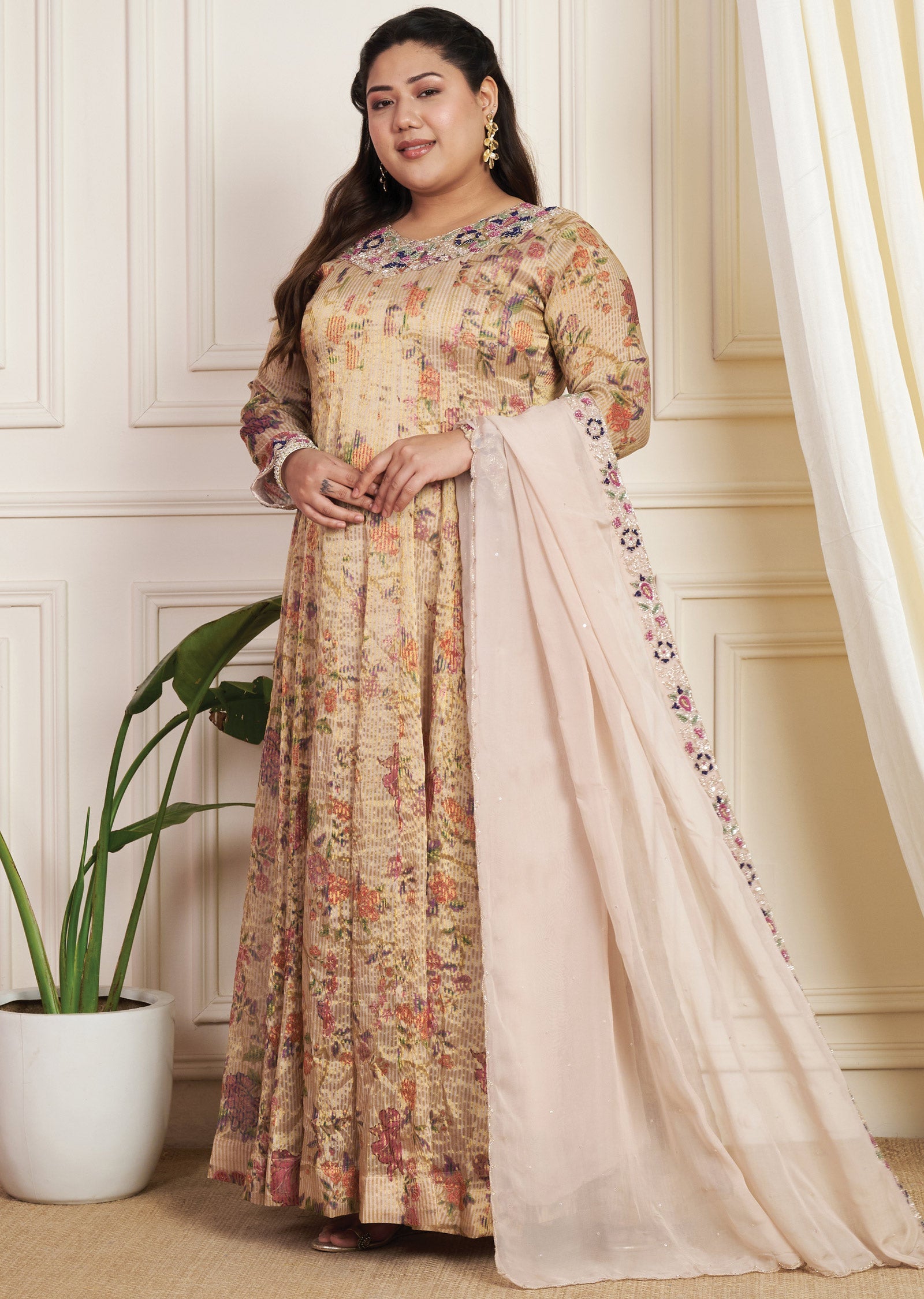 Beige Organza Anarkali Suit