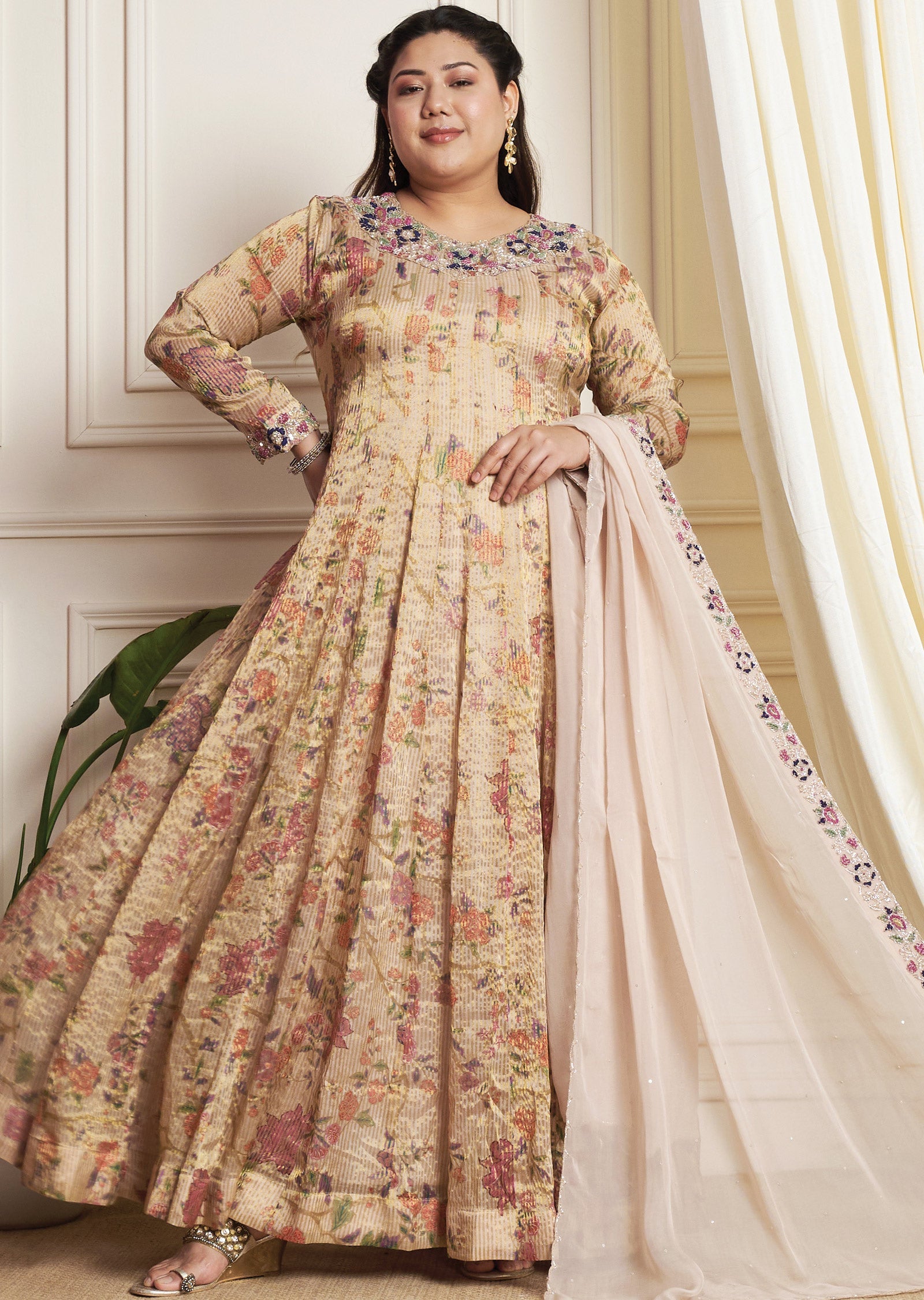 Beige Organza Anarkali Suit