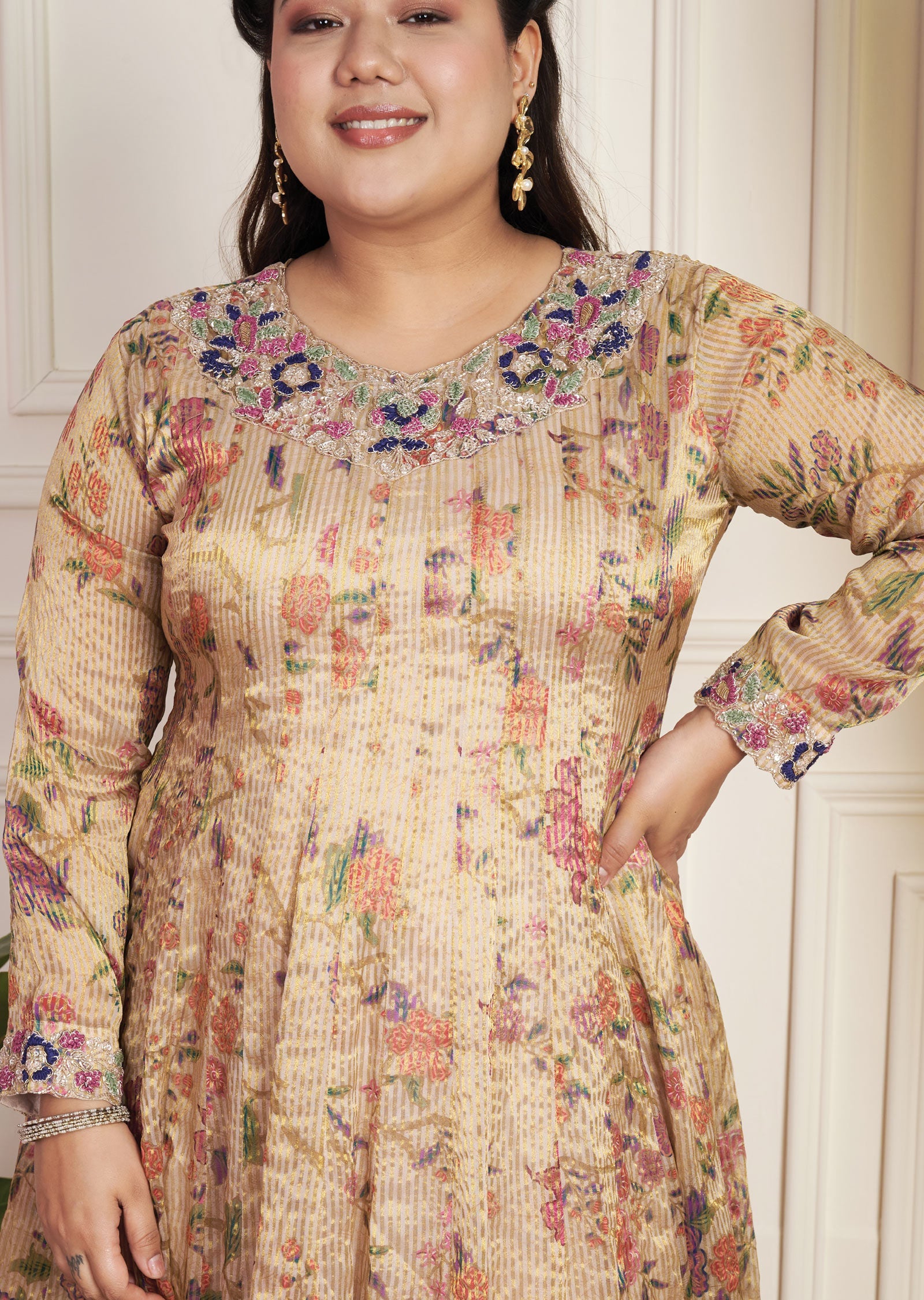 Beige Organza Anarkali Suit