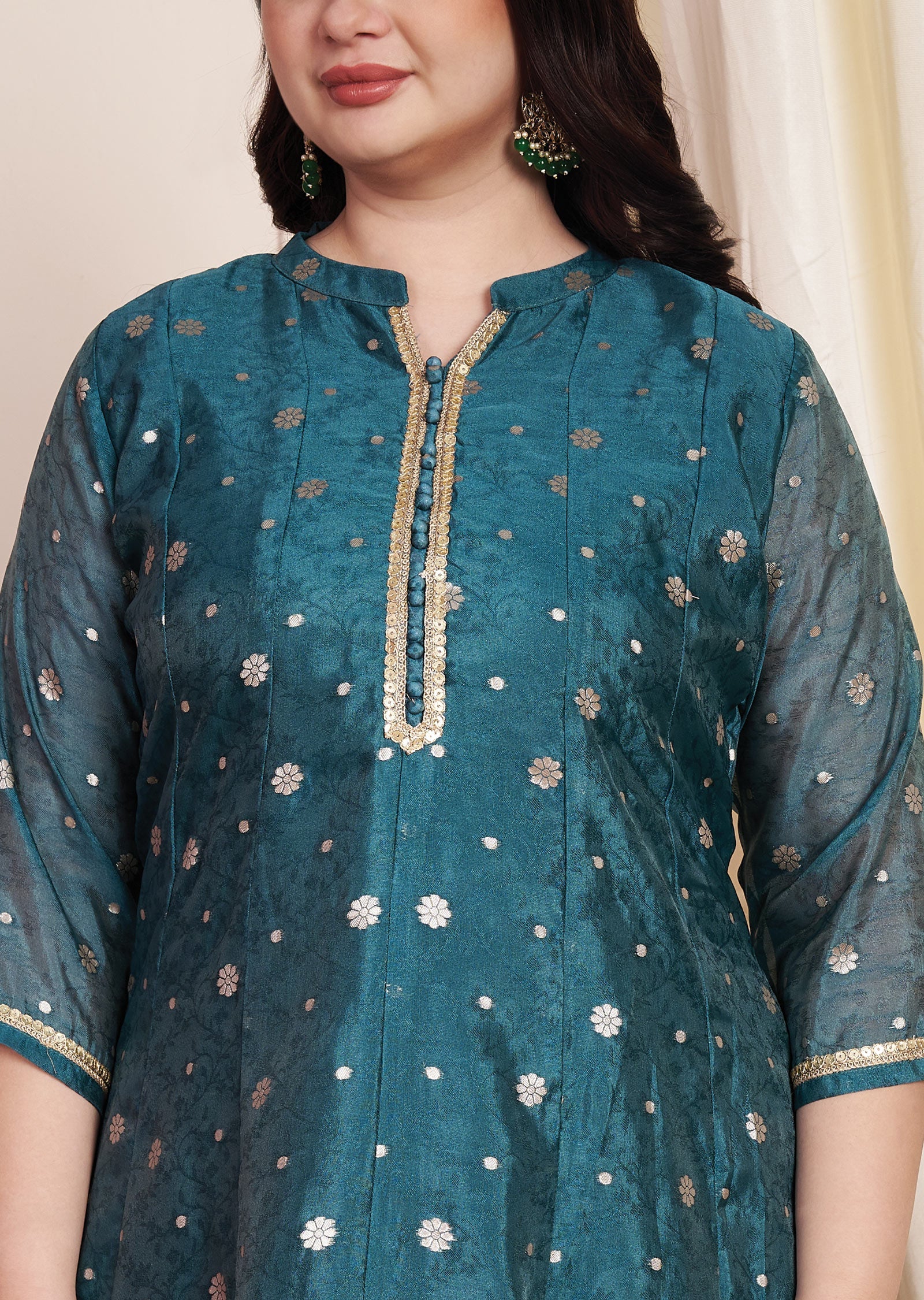 Dark Rama Green Tissue Silk Anarkali Suit